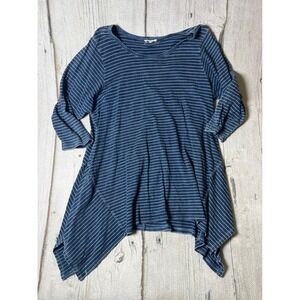 Jane and Delancey Tunic Women 1X Blue Striped Sharkbite Hem Boho Coastal